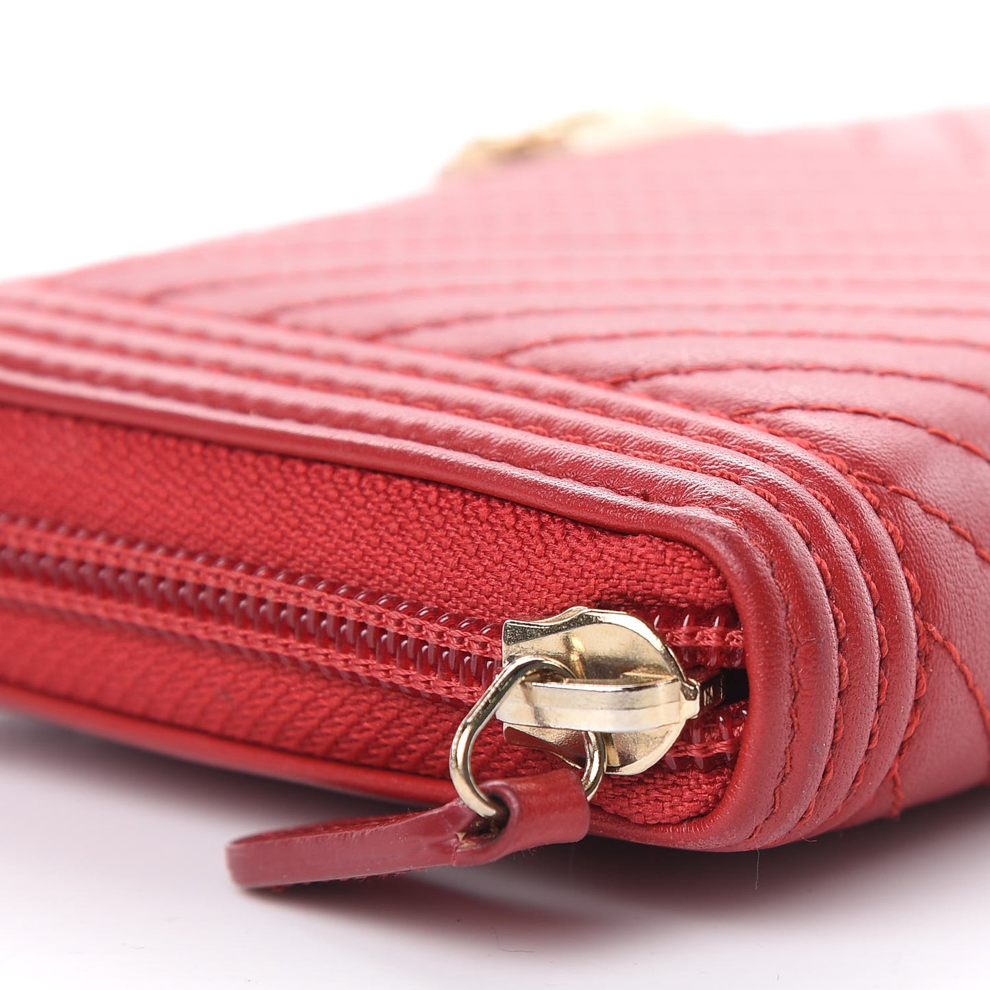Lambskin Chevron Quilted Zip Around Boy Wallet Red
