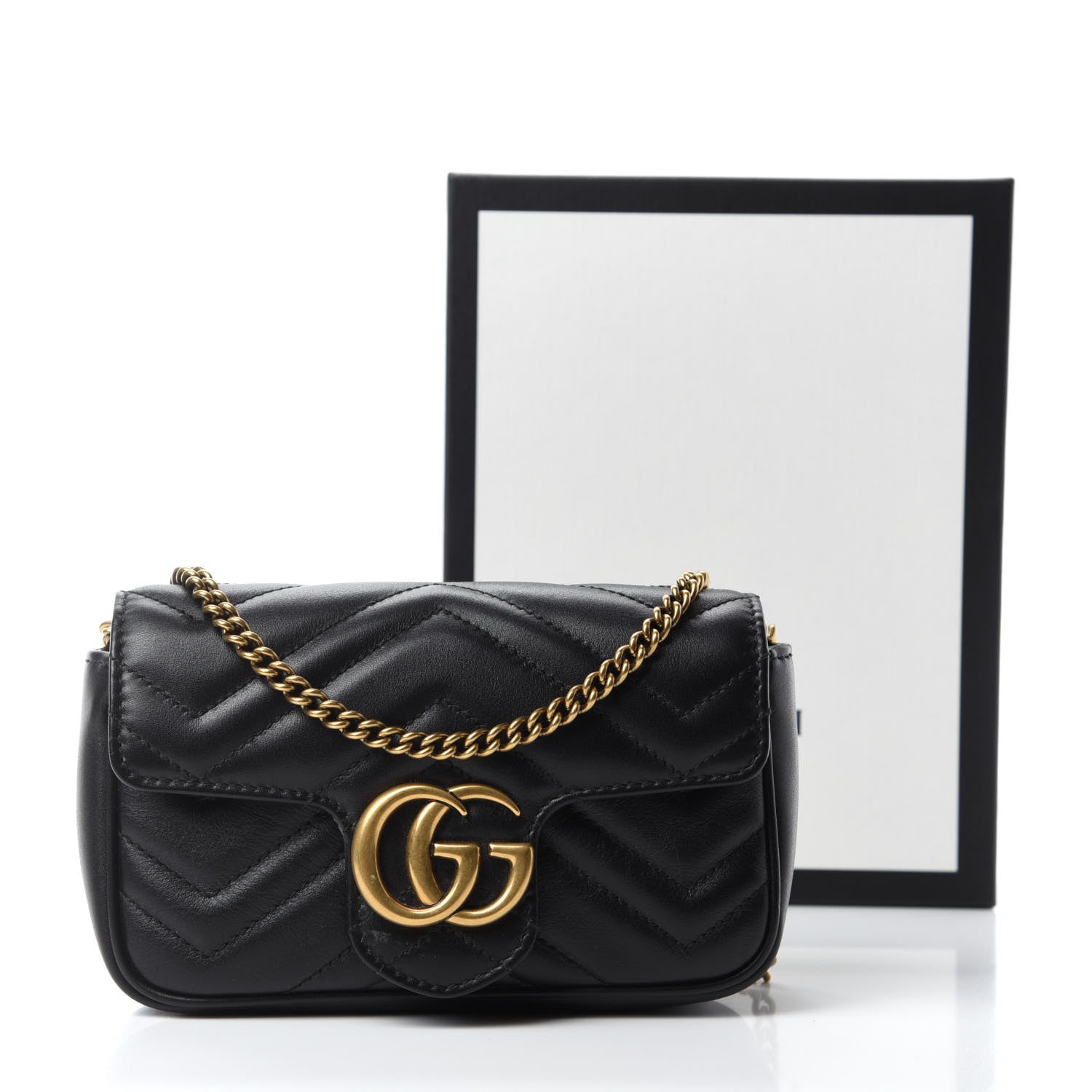 Gucci Calfskin Matelasse Super Mini GG Marmont Shoulder Bag Black 12 of 12