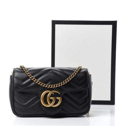 Gucci Calfskin Matelasse Super Mini GG Marmont Shoulder Bag Black 12 of 12