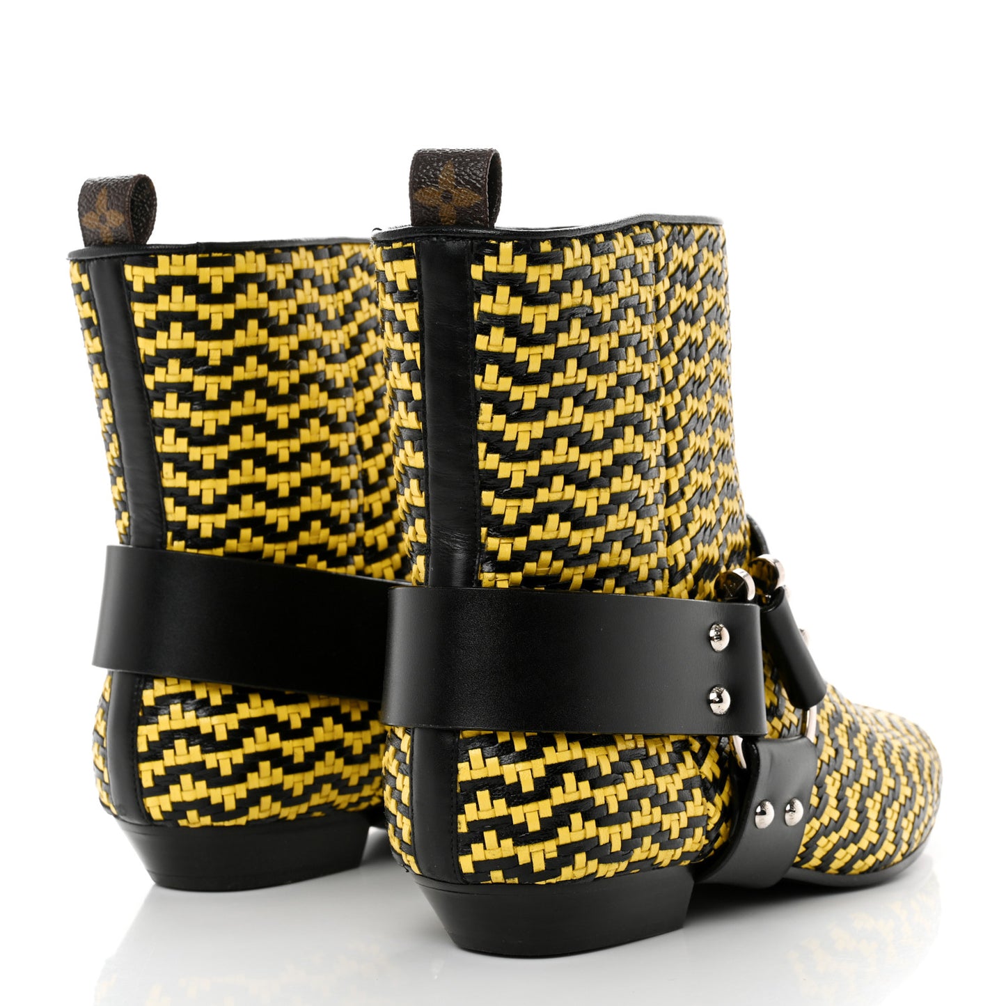 Calfskin Woven Rhapsody Ankle Boots 41 Yellow Black