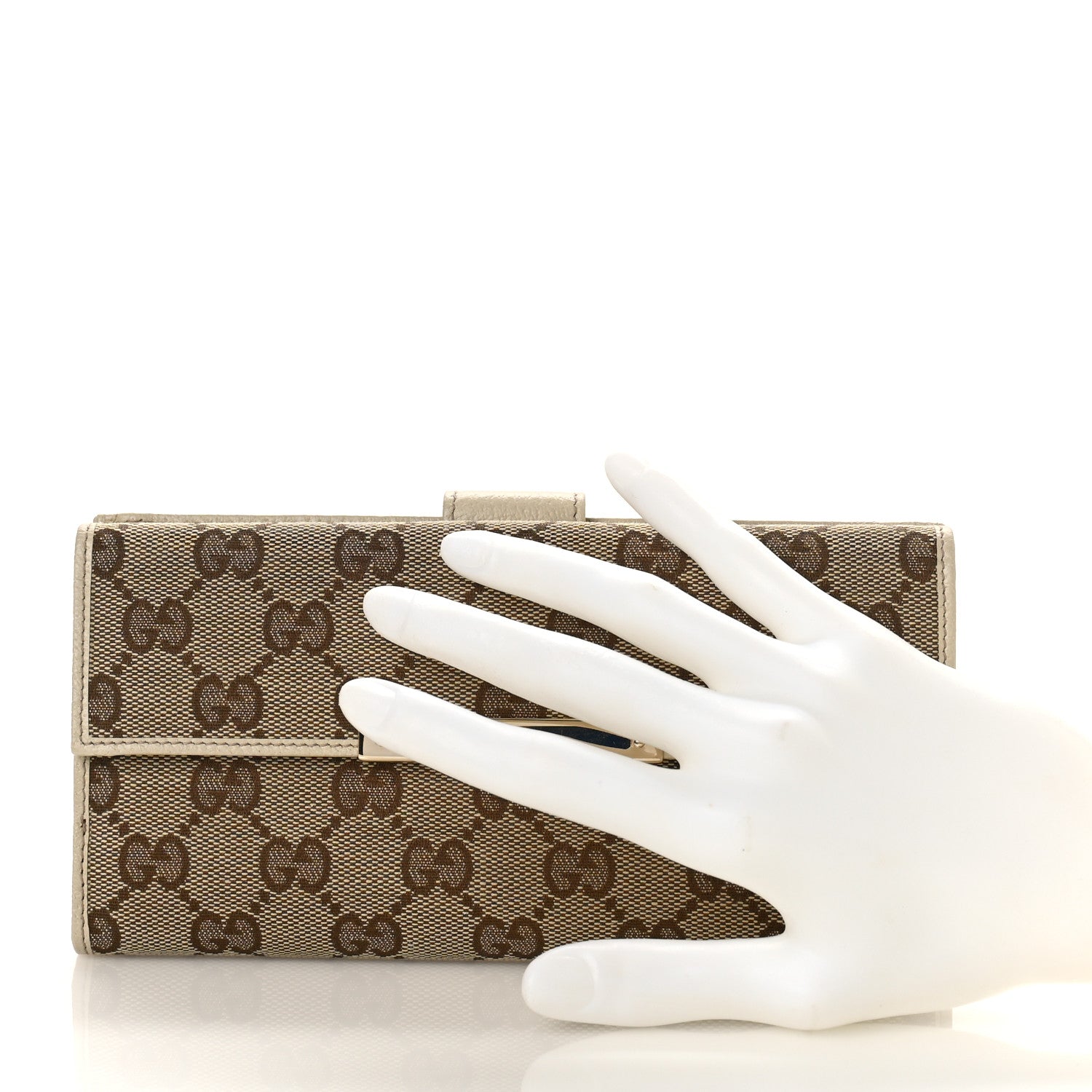 Gucci Monogram Metal Bar Continental Flap Wallet Off White 2 of 9