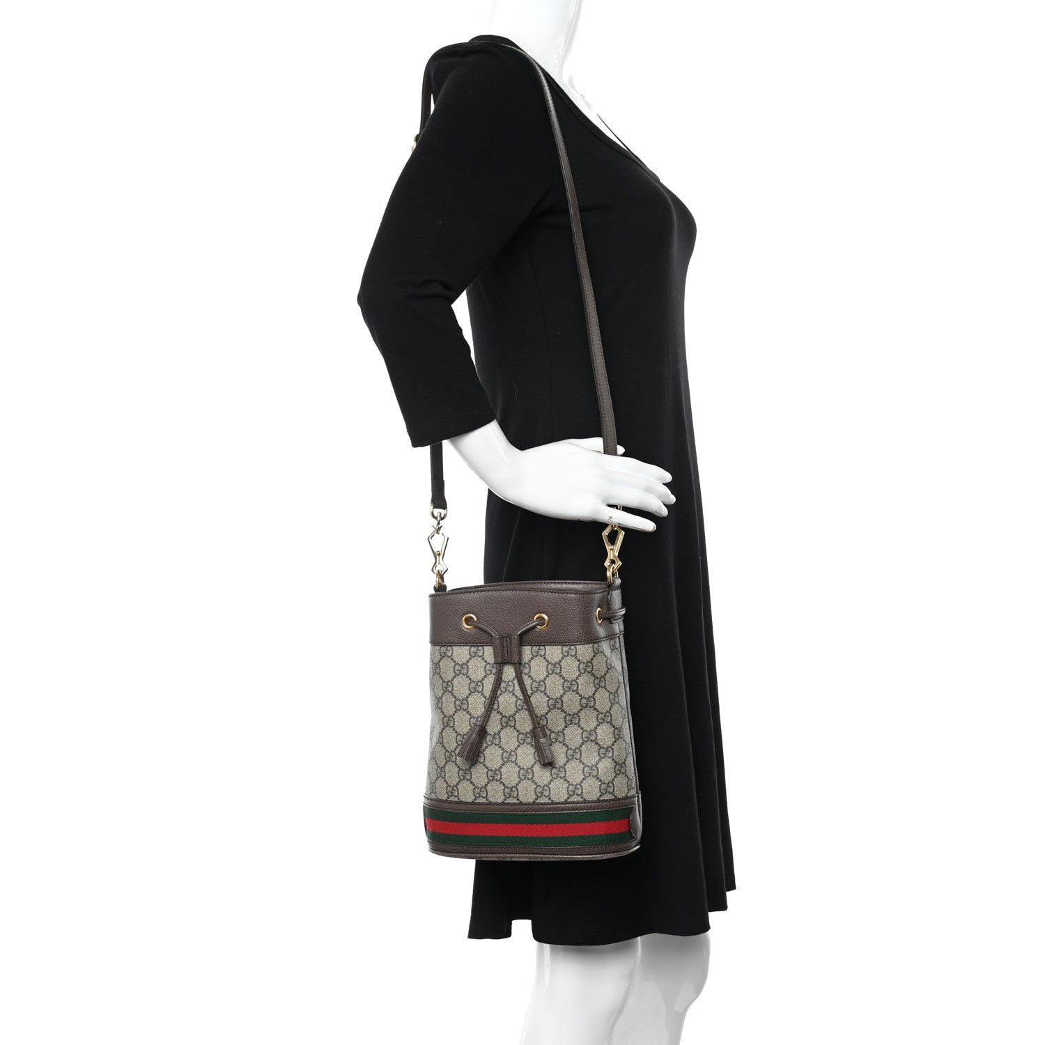 Gucci GG Supreme Monogram Web Small Ophidia Bucket Bag Brown 2 of 10