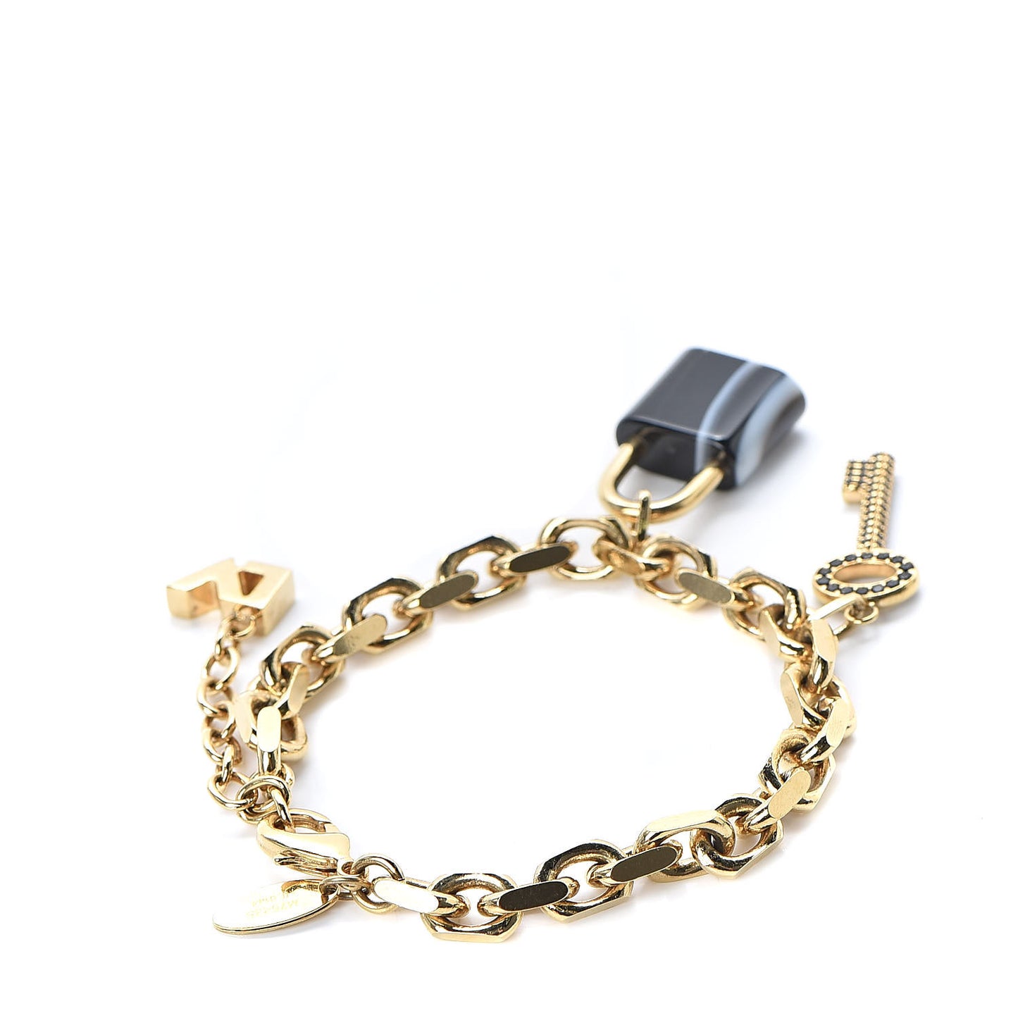 Onyx Crystal Padlock and Key Bracelet Gold