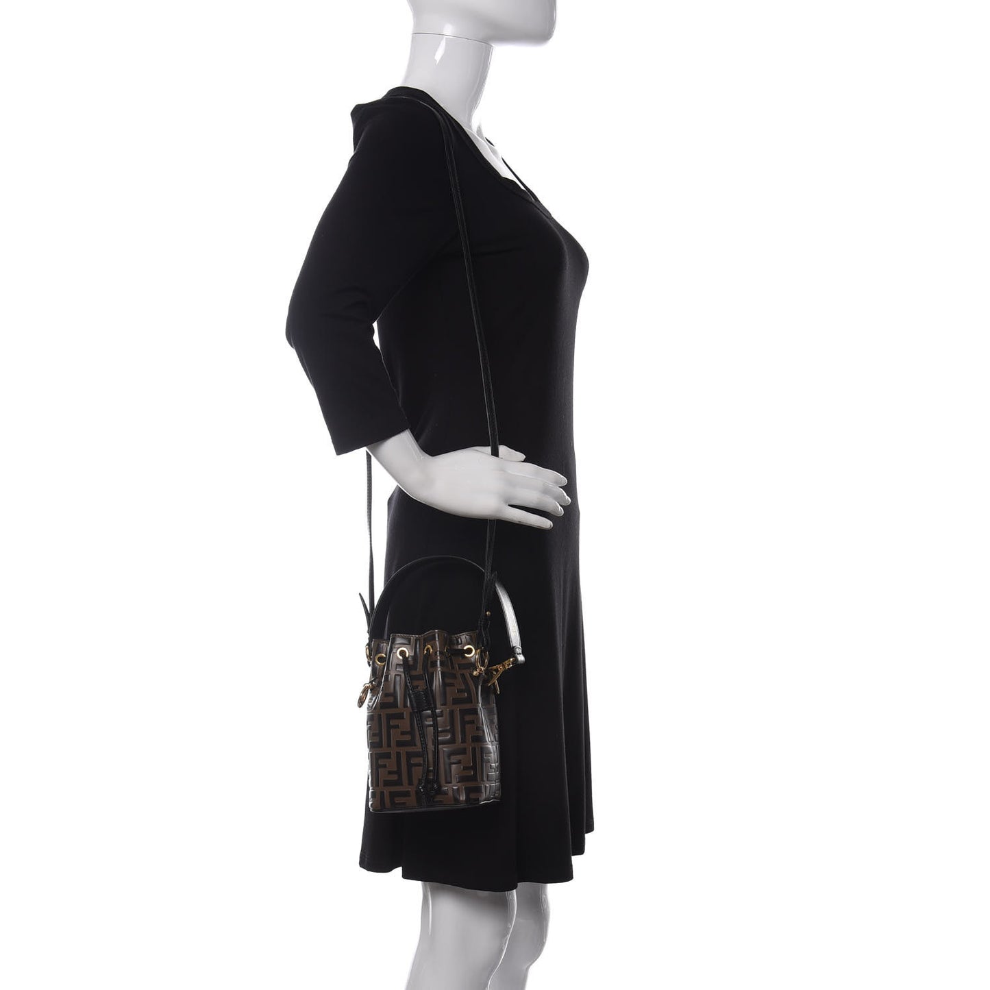 Vitello Liberty F is Fendi Bi-Color FF 1974 Embossed Mini Mon Tresor Bucket Bag Maya Black