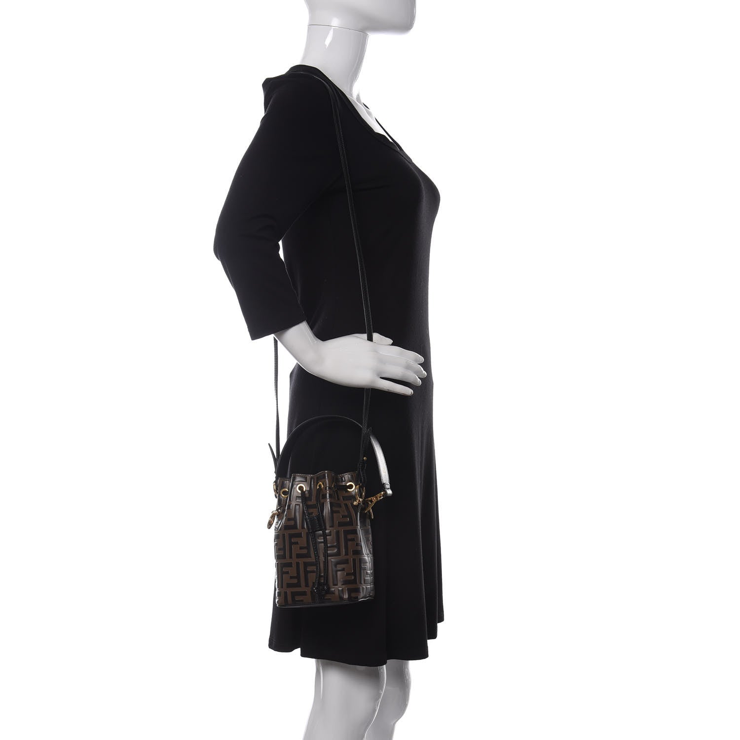 Fendi Vitello Liberty F is Fendi Bi-Color FF 1974 Embossed Mini Mon Tresor Bucket Bag Maya Black 2 of 10