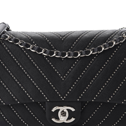 Chanel Calfskin Studded Chevron Quilted Medium Stud Wars Flap Black 10 of 10