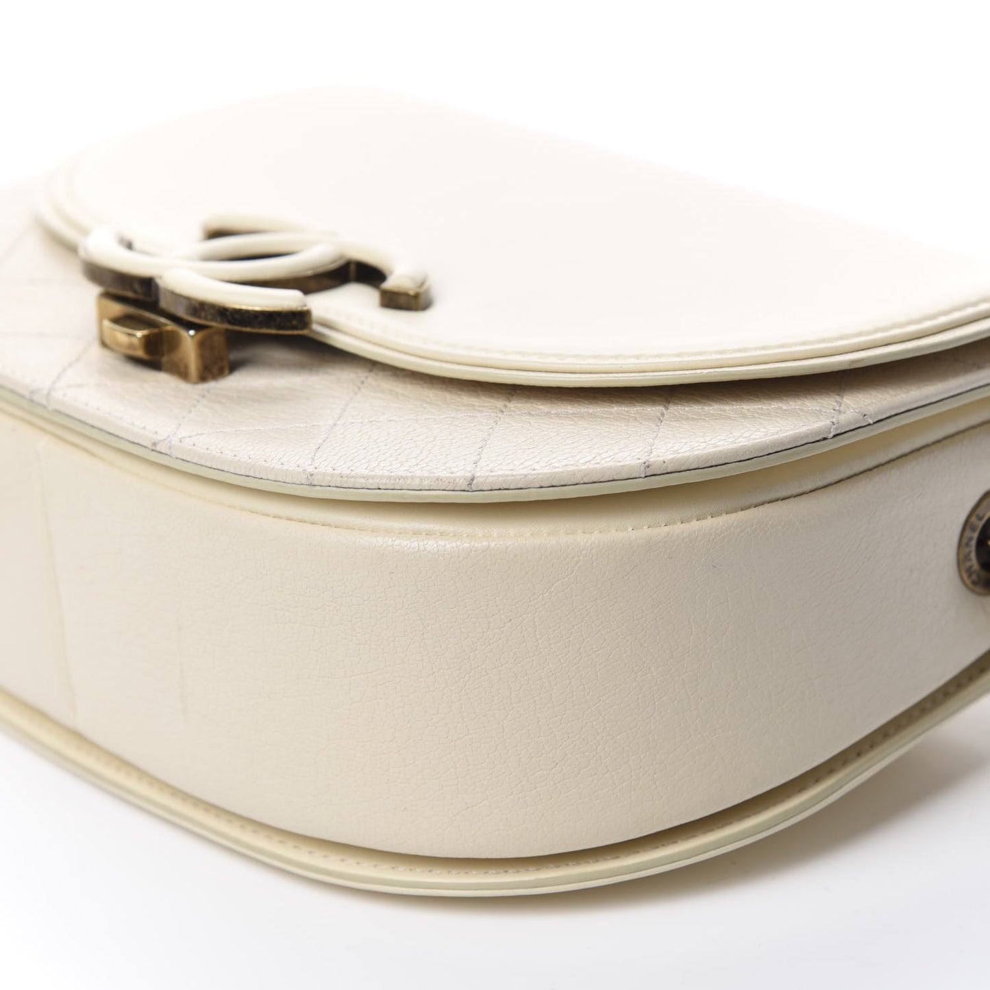Shiny Calfskin Goatskin Quilted Small Coco Curve Messenger Flap White