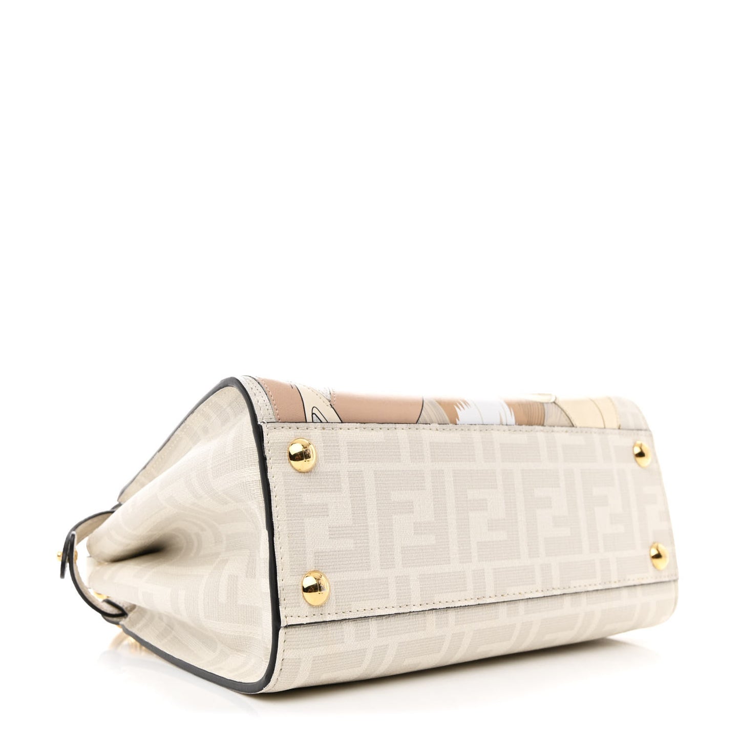 Glazed Fabric Nappa FF Disco Girls Inlay Mini Peekaboo Iconic Satchel Bianco Perla Multicolor
