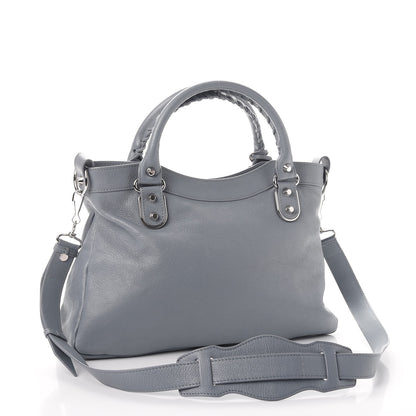 Balenciaga Chevre Silver Metallic Edge Hardware Town Bleu Acier 4 of 9