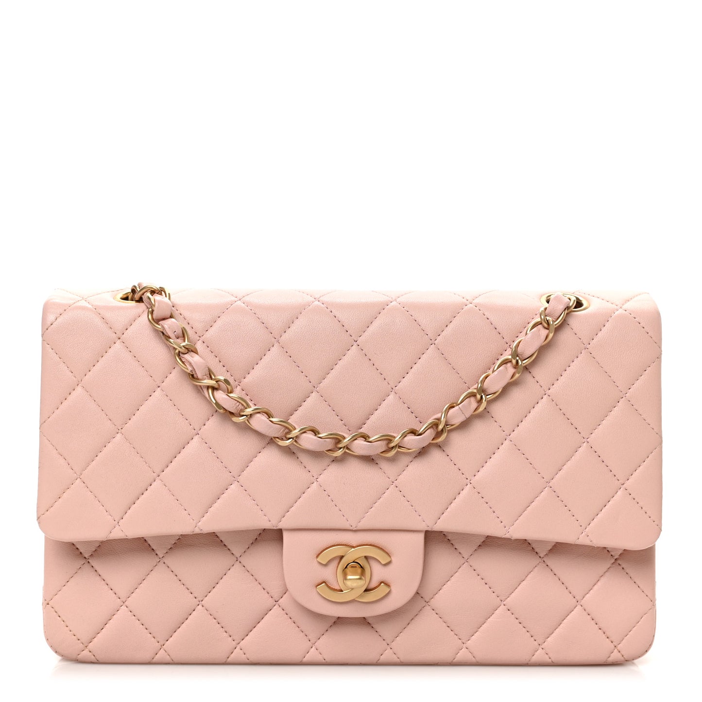 Lambskin Quilted Medium Double Flap Light Pink