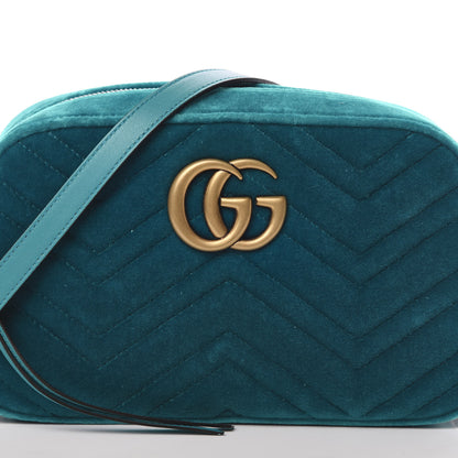 Gucci Velvet Matelasse Small GG Marmont Chain Shoulder Bag Pavone Cyan 7 of 10