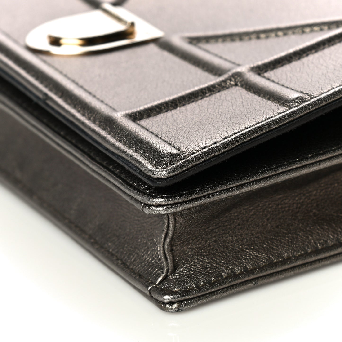 Metallic Calfskin Diorama Wallet on Chain Pouch Gunmetal