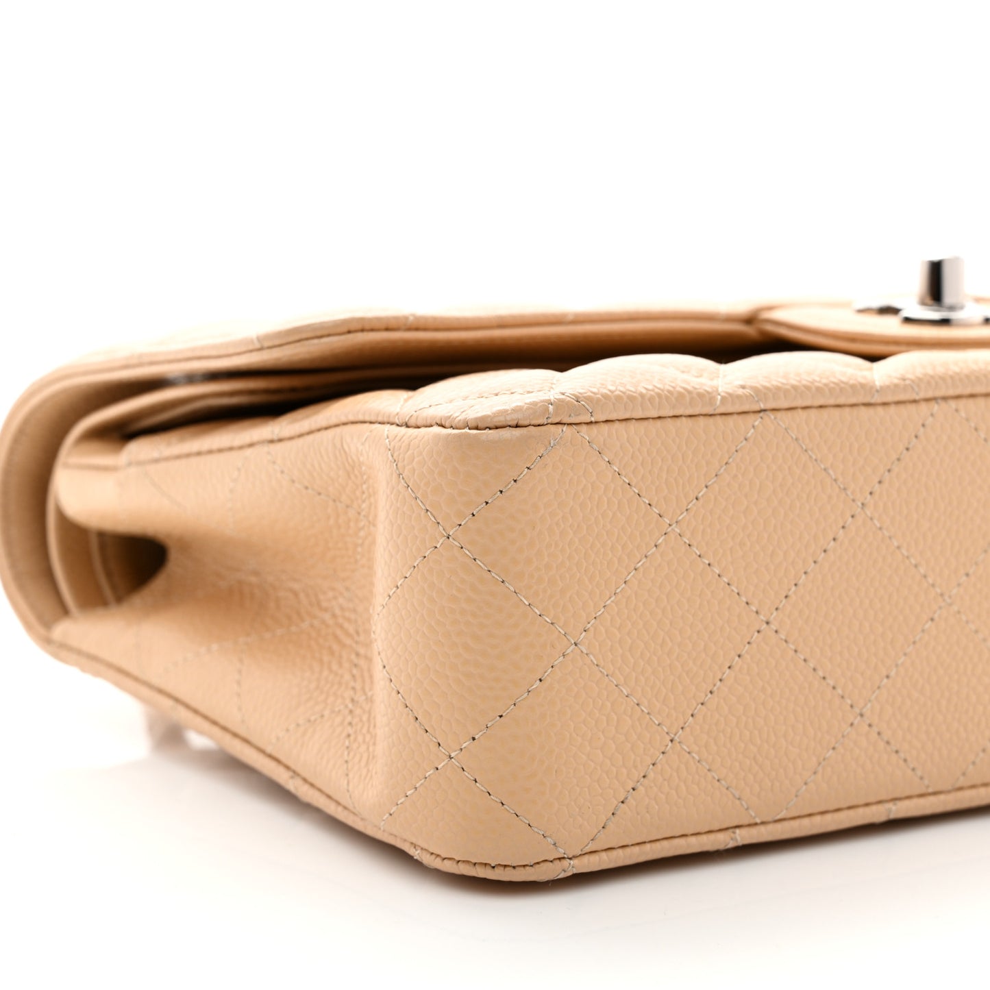 Caviar Quilted Medium Double Flap Beige