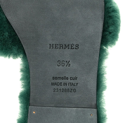 Hermes Woolskin Oran Sandals 36.5 Vert Anglais 6 of 8