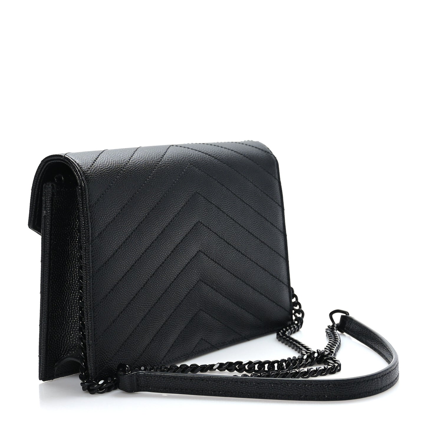 Grain De Poudre Matelasse Chevron Monogram Monochrome Envelope Chain Wallet Black