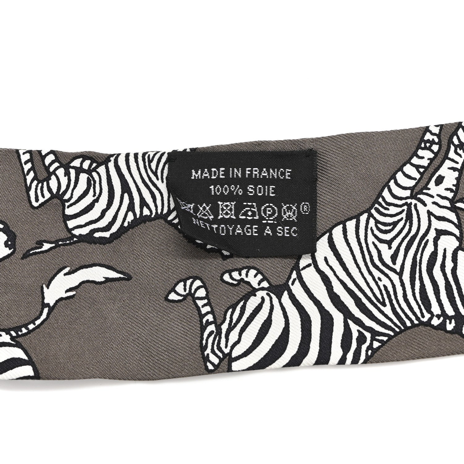 Hermes Silk Les Zebres Twilly Gris Taupe Black White 3 of 4