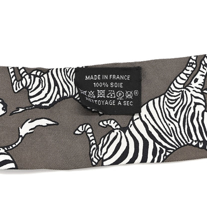 Hermes Silk Les Zebres Twilly Gris Taupe Black White 3 of 4