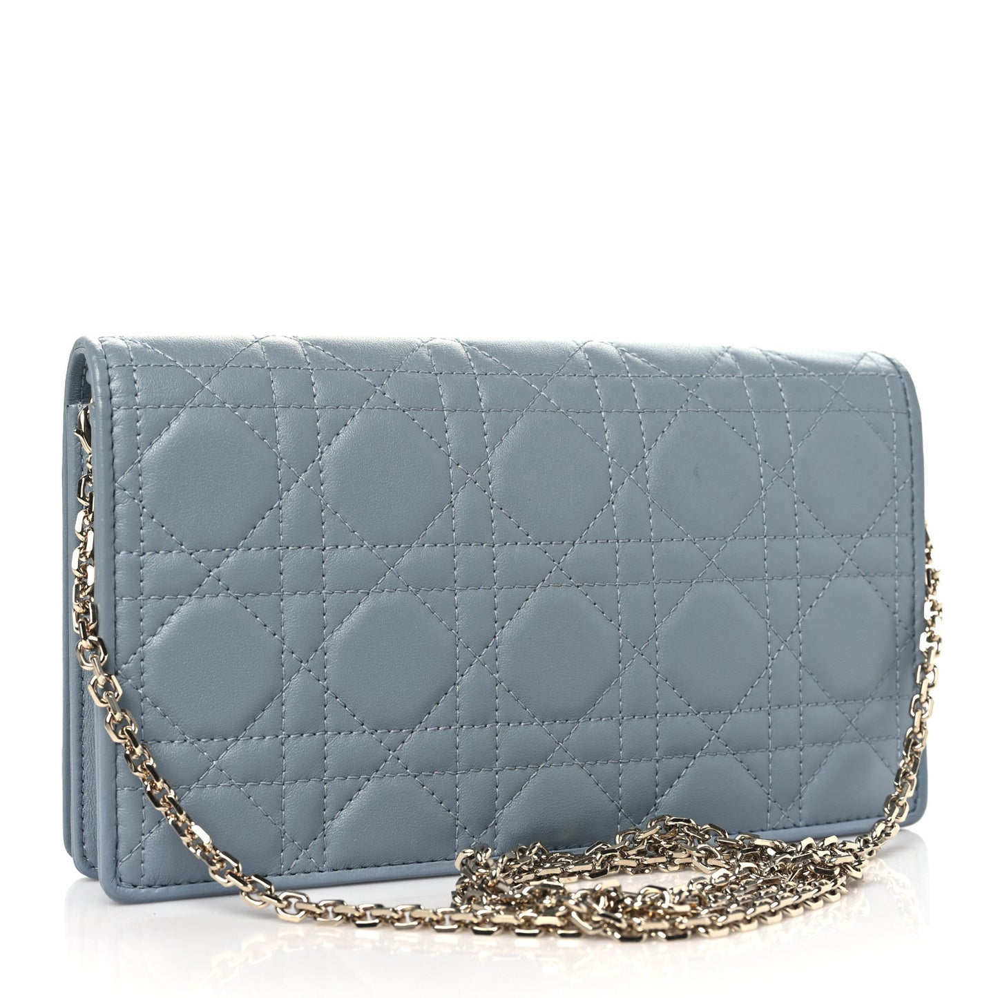 Lambskin Cannage Lady Dior Chain Wallet Cloud Blue