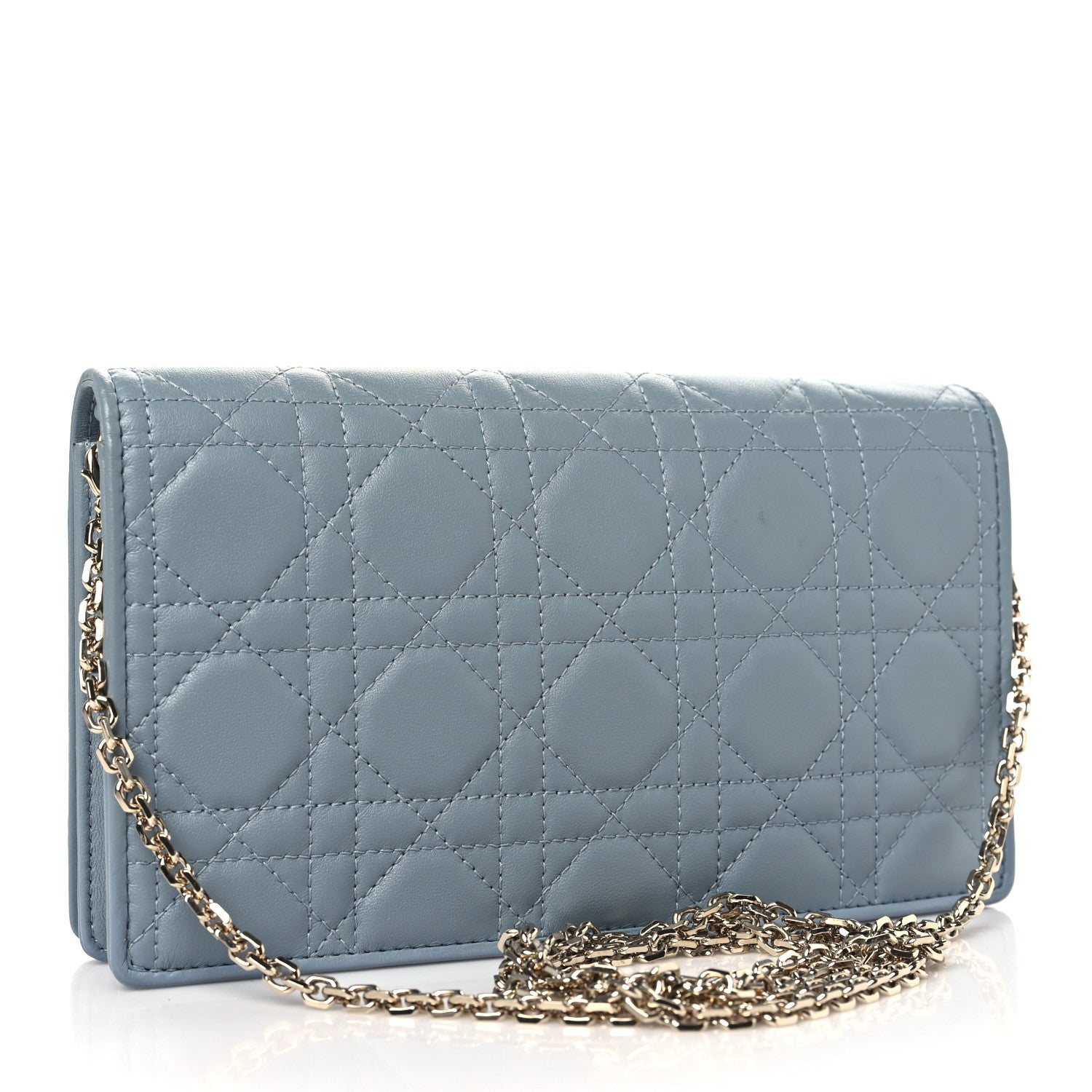 Christian Dior Lambskin Cannage Lady Dior Chain Wallet Cloud Blue 4 of 11