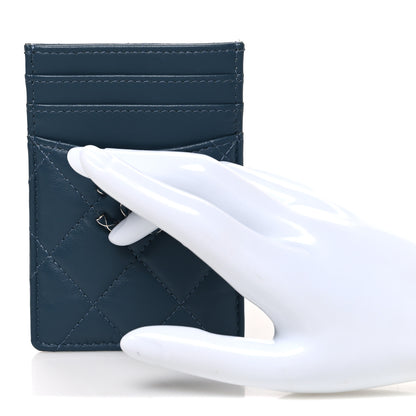 Chanel Lambskin Quilted Enamel Vertical Card Holder  Dark Blue 2 of 8