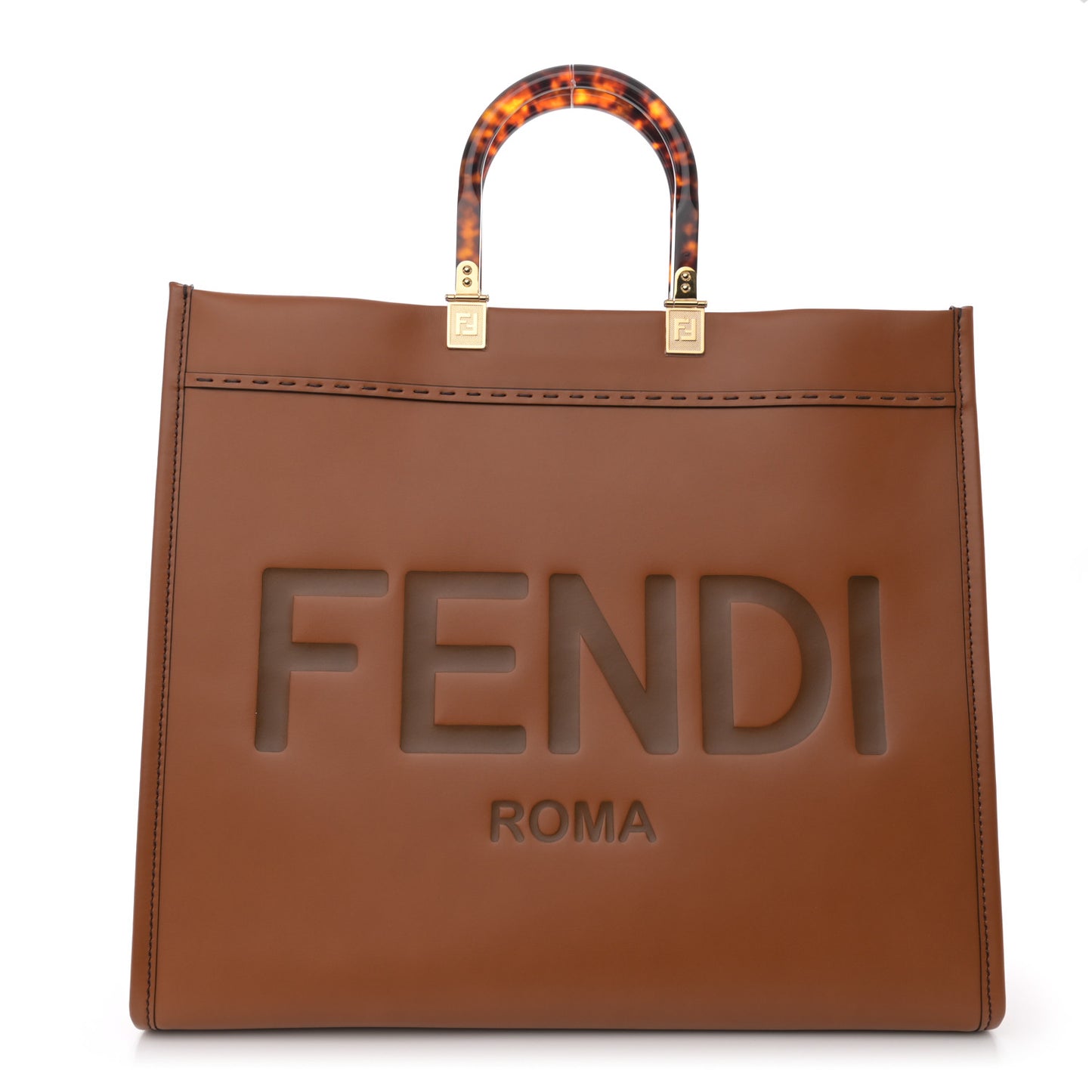 Vitello King Plexiglass Large Fendi Sunshine Shopper Tote Cuoio