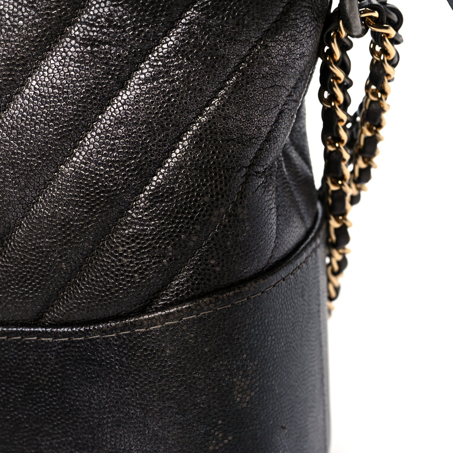 Chanel Metallic Caviar Chevron Quilted Medium Gabrielle Hobo Dark Silver Gold 13 of 16