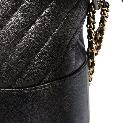 Chanel Metallic Caviar Chevron Quilted Medium Gabrielle Hobo Dark Silver Gold 13 of 16
