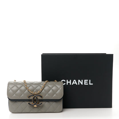 Chanel Lambskin Quilted Small CC Chic Flap Grey Dark Navy 12 of 12
