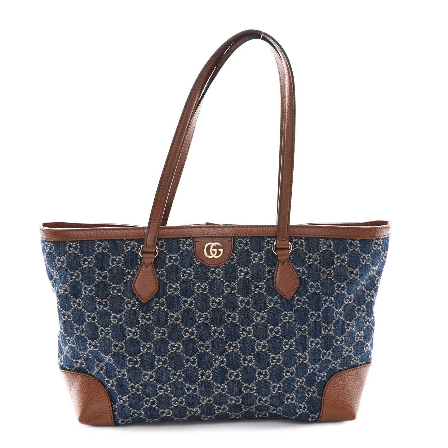 New Denim GG Monogram Medium Ophidia Shopping Tote Blue Tea Cuir
