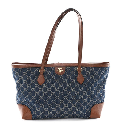 Gucci New Denim GG Monogram Medium Ophidia Shopping Tote Blue Tea Cuir 1 of 10