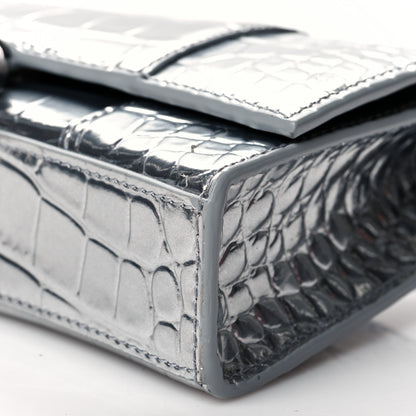Balenciaga Metallic Calfskin Crocodile Embossed Hourglass Chain Bag Silver 8 of 8