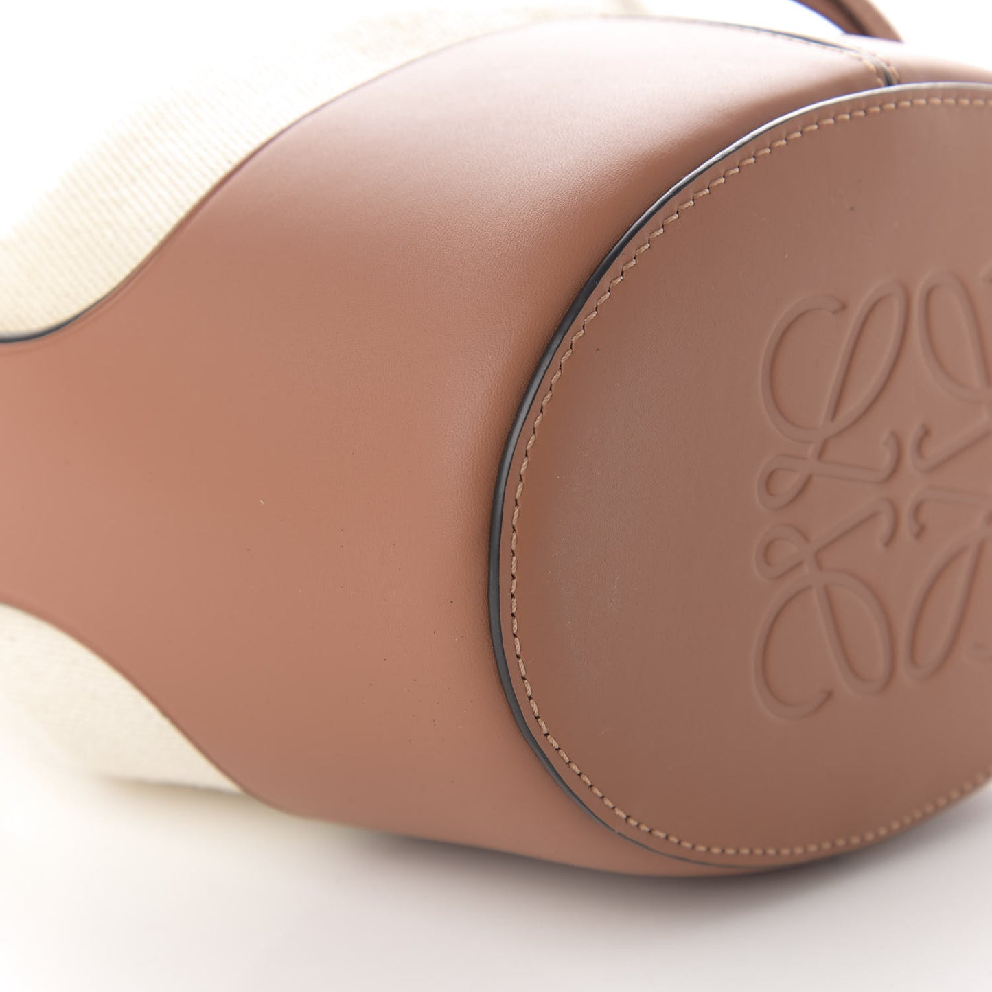 Canvas Calfskin Balloon Bucket Bag Ecru Tan