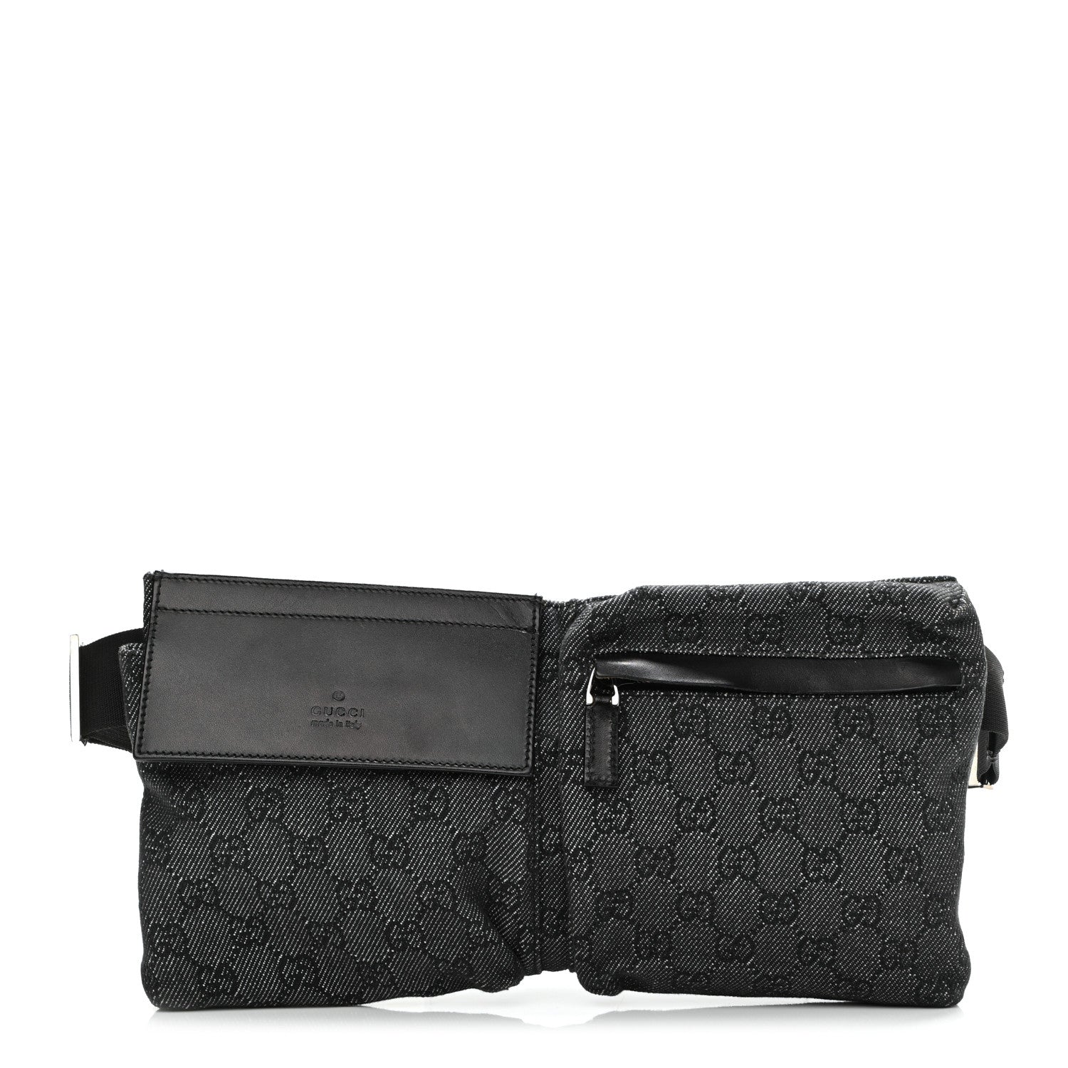 Gucci Denim Monogram Double Pocket Belt Bag Black 1 of 9