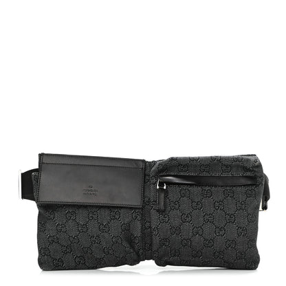 Gucci Denim Monogram Double Pocket Belt Bag Black 1 of 9