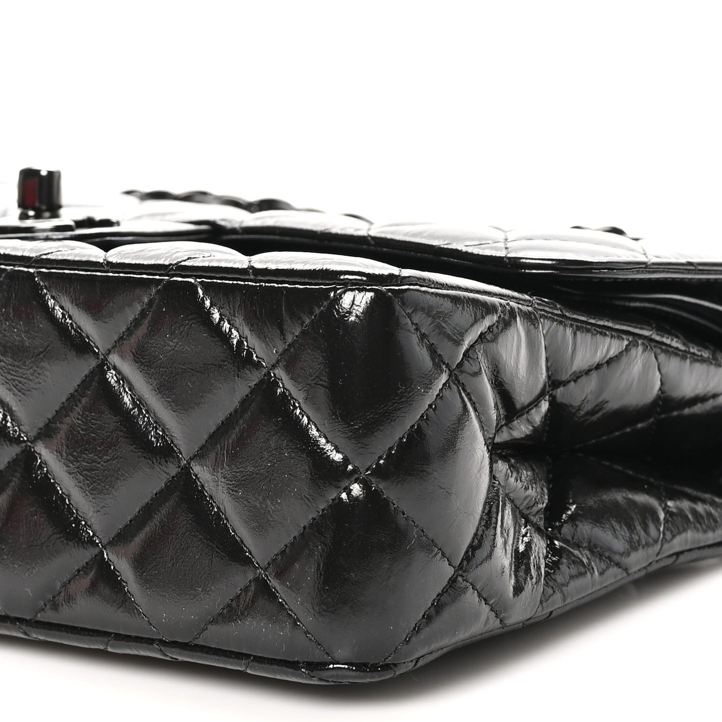 Shiny Crumpled Calfskin Quilted Small Double Flap So Black