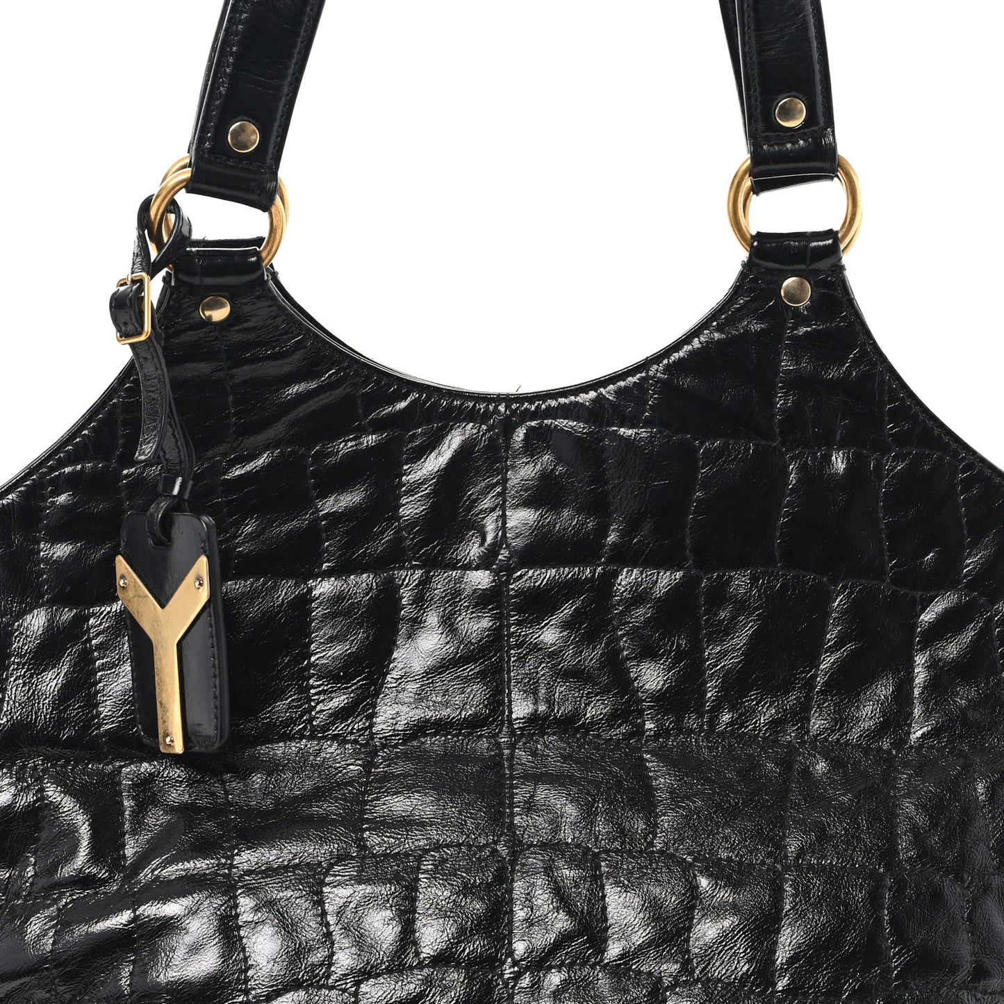 Glazed Calfskin Crocodile Embossed Tribute Tote Black