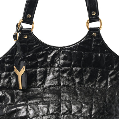 Saint Laurent Glazed Calfskin Crocodile Embossed Tribute Tote Black 8 of 12