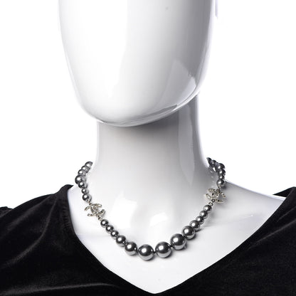 Chanel Crystal Baguette Graduated Pearl CC Short Necklace Silver Grey 2 of 5