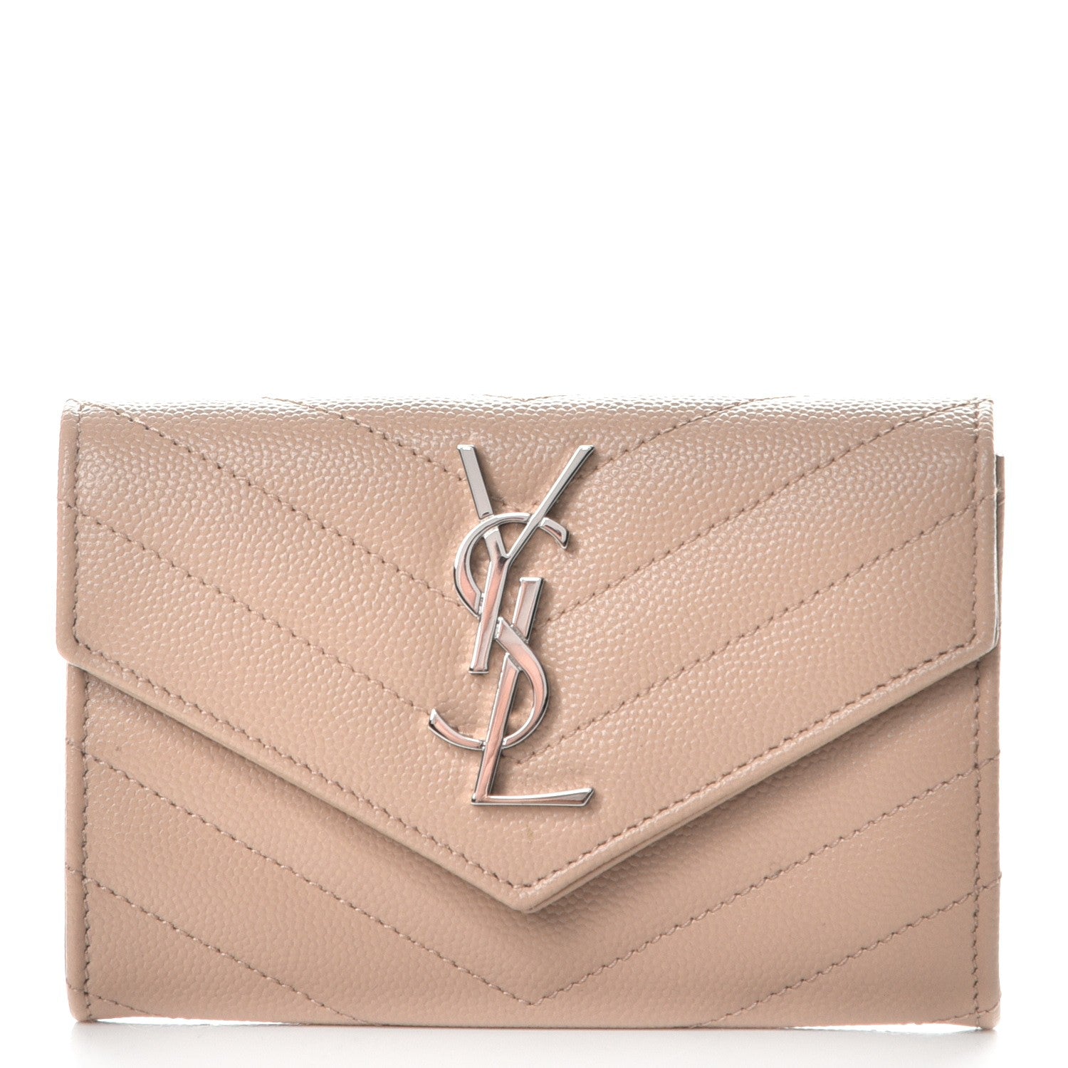 Saint Laurent Grain De Poudre Matelasse Chevron Small Monogram Envelope Wallet Dark Beige 1 of 9