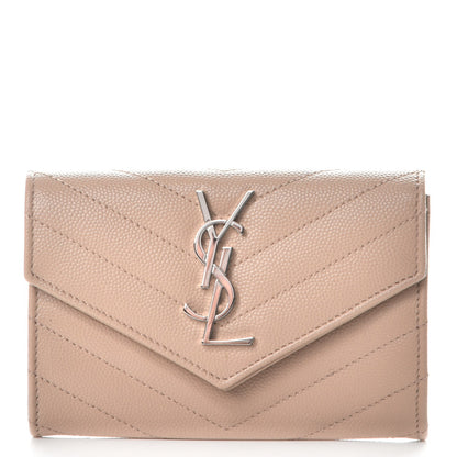Saint Laurent Grain De Poudre Matelasse Chevron Small Monogram Envelope Wallet Dark Beige 1 of 9