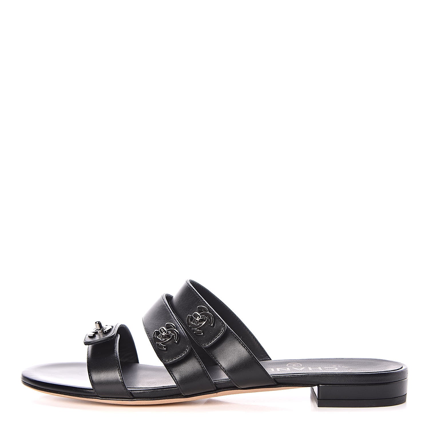 Chanel Calfskin CC Turnlock Mule Sandals 38 Black 1 of 8