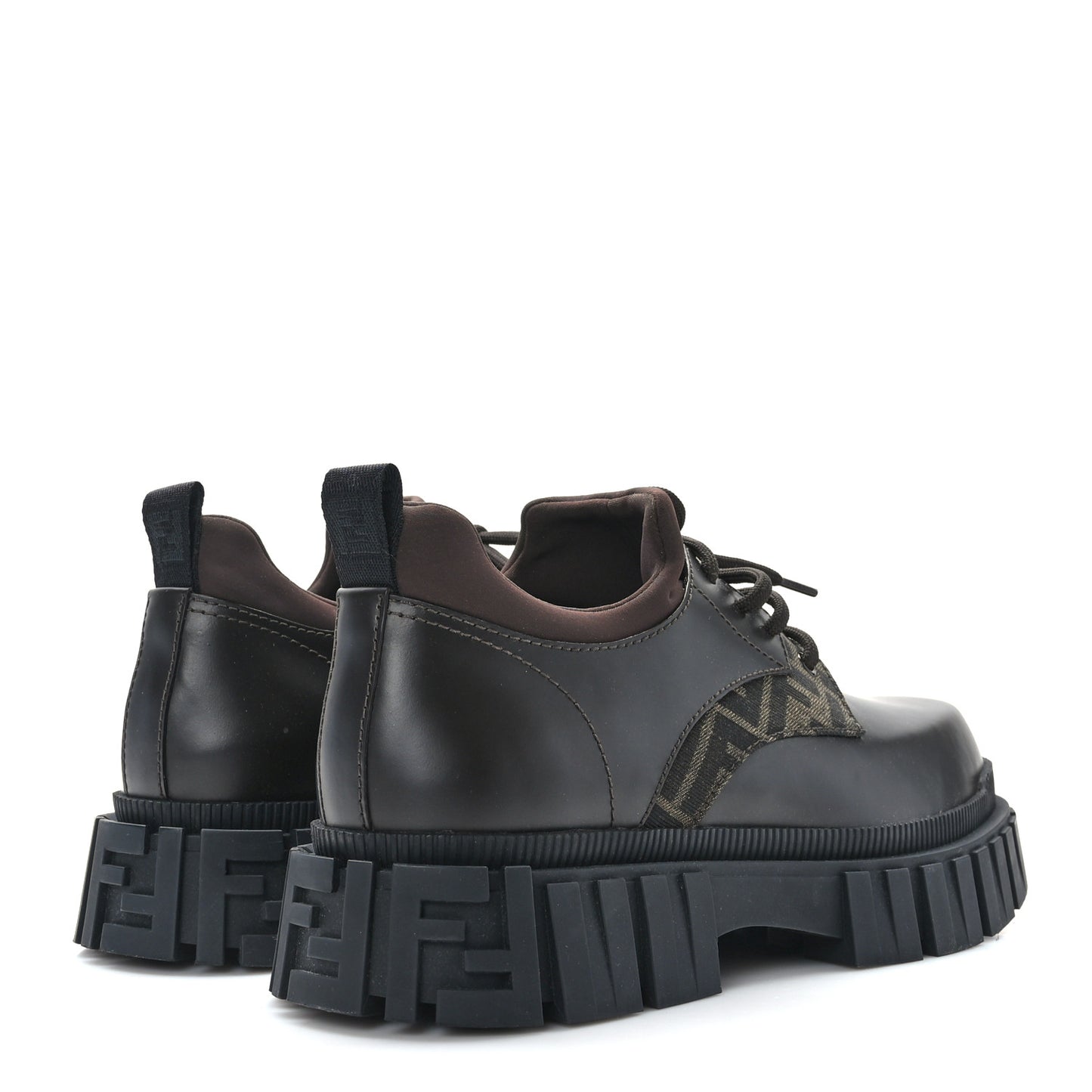 Vitello Fabric Jacquard FF 1974 Mens Fendi Force Ankle Combat Boots 9 Black Grigio
