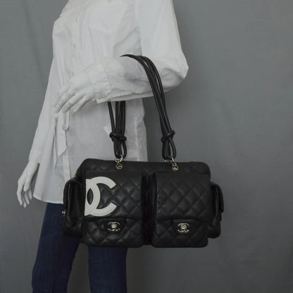 Chanel Calfskin Quilted Large Cambon Multipocket Reporter Black White 2 of 9