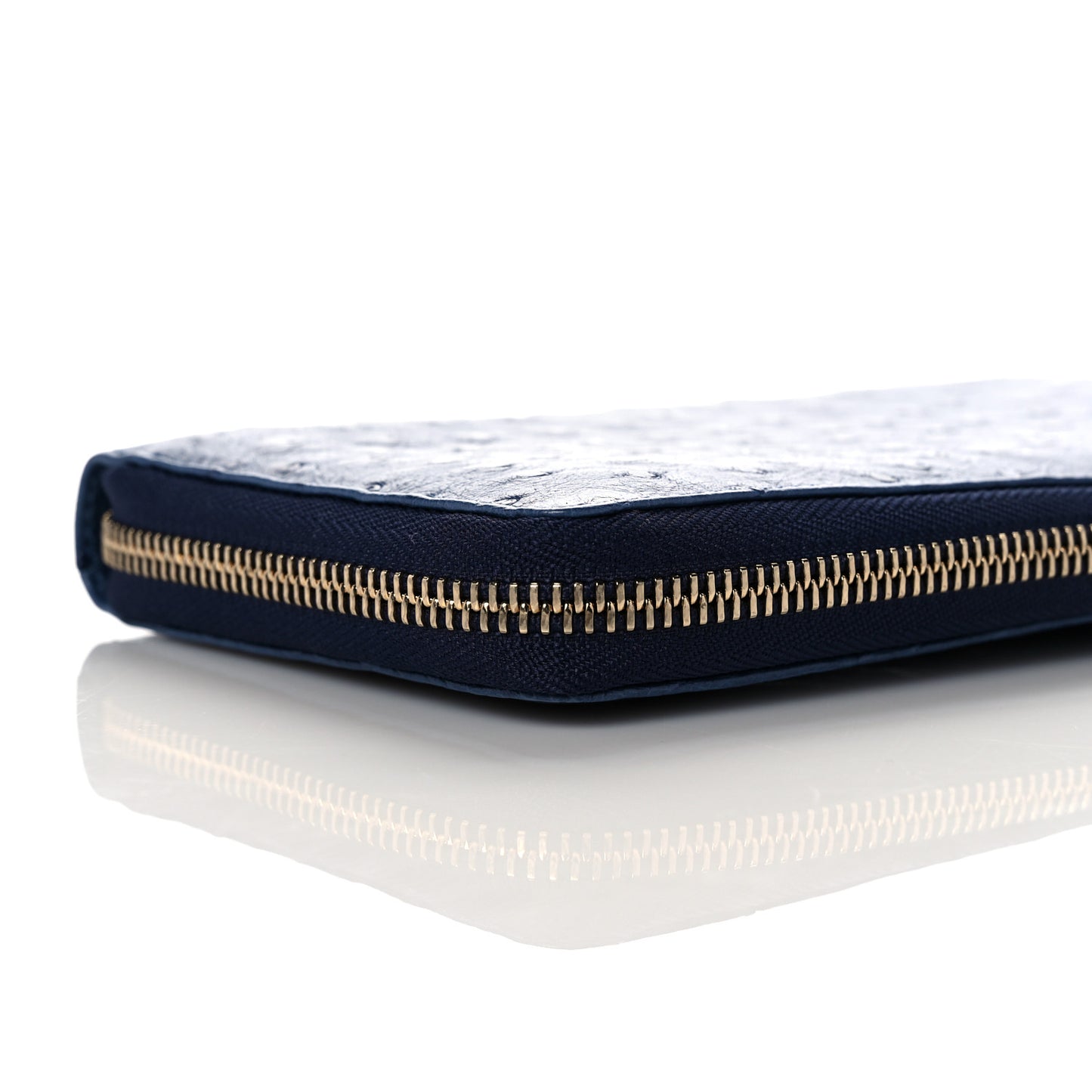 Ostrich Bamboo Zip Around Wallet Dark Blue