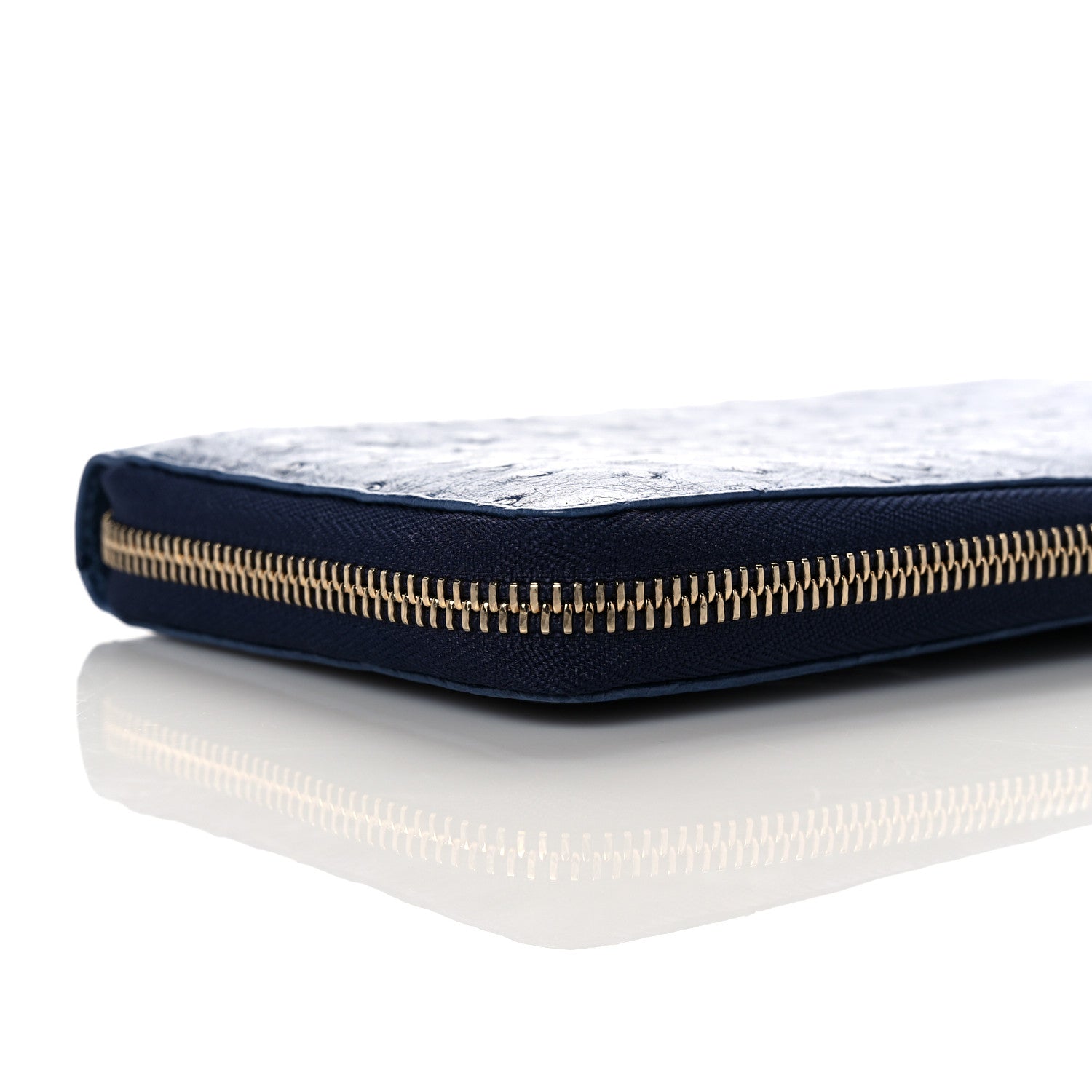 Gucci Ostrich Bamboo Zip Around Wallet Dark Blue 9 of 11