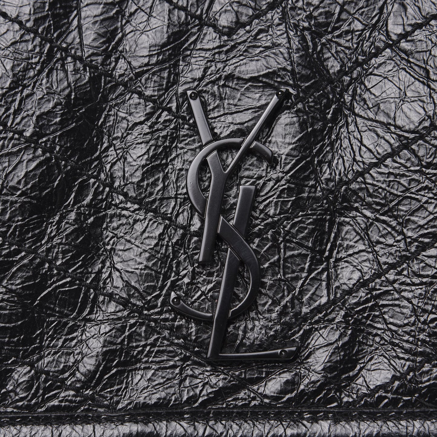 Crinkled Calfskin Matelasse Monogram Medium Niki Chain Satchel Black