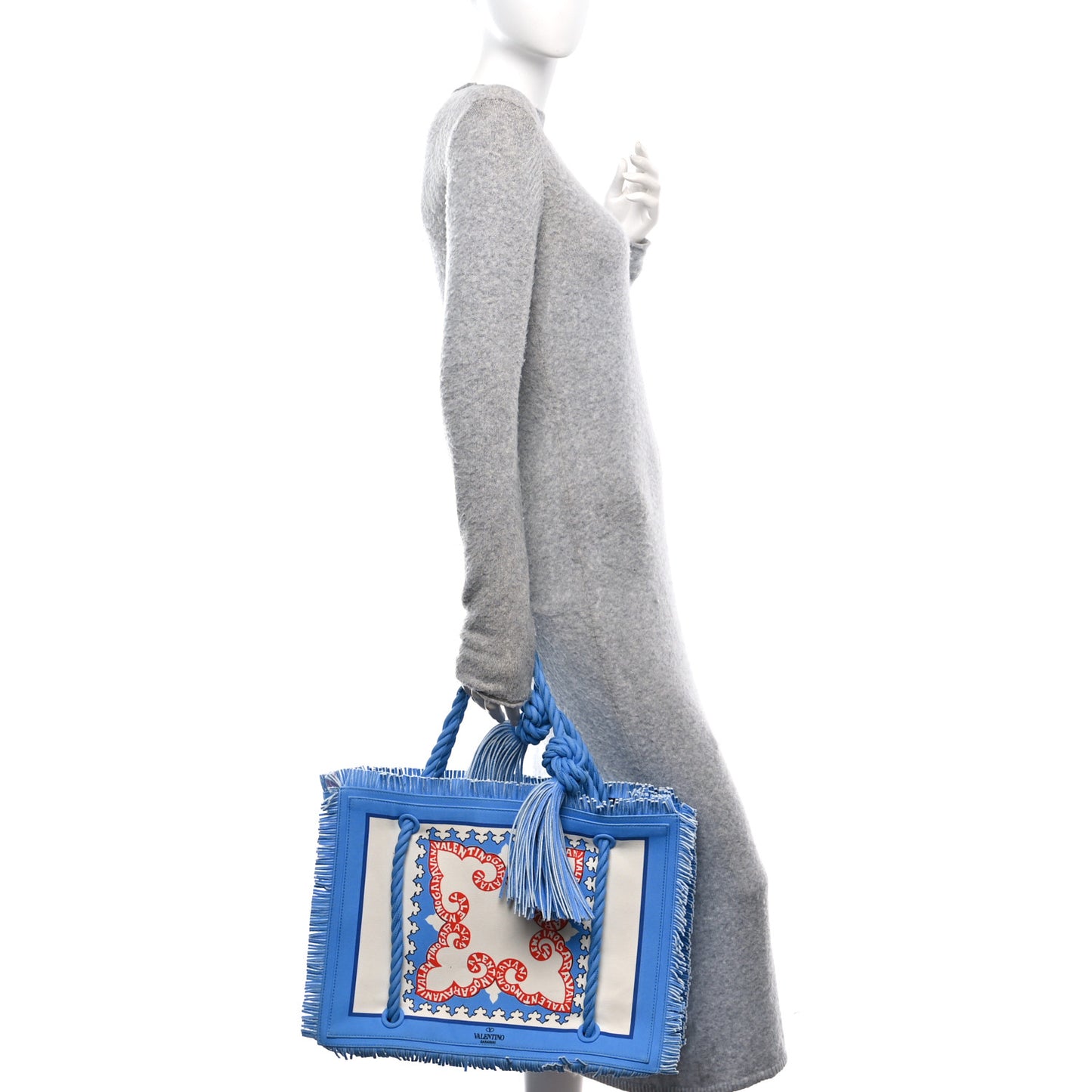 Ibiza Canvas Rope Fringe Miami Medium Tote Blue