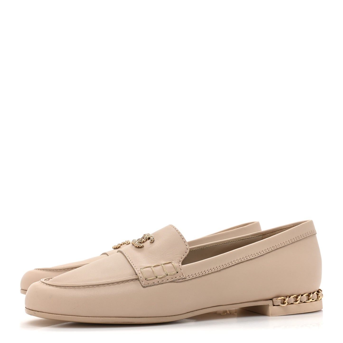 Calfskin CC Chain Mocassin Loafers 39 Beige