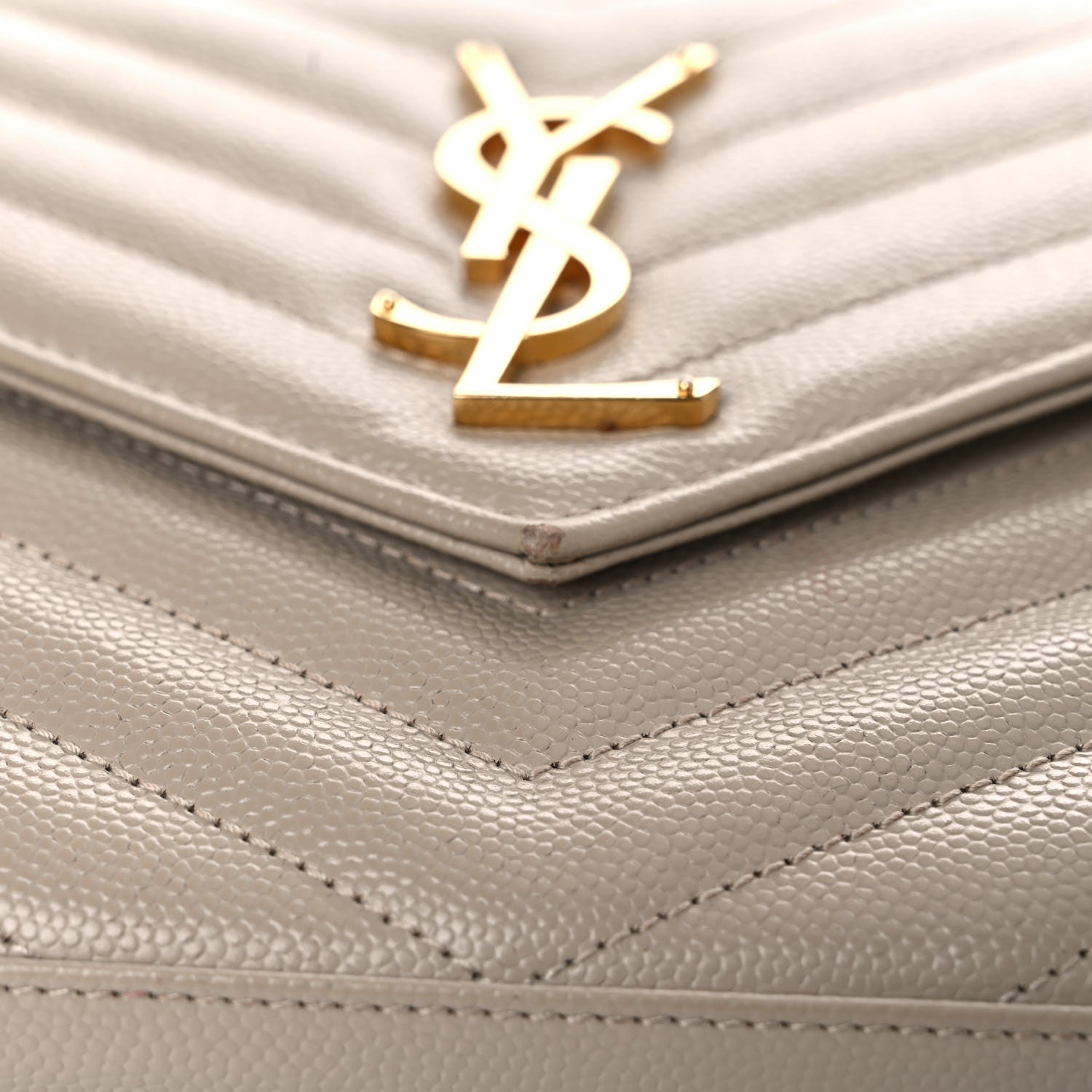 Saint Laurent Grain De Poudre Matelasse Chevron Monogram Chain Wallet Dark Beige 14 of 17