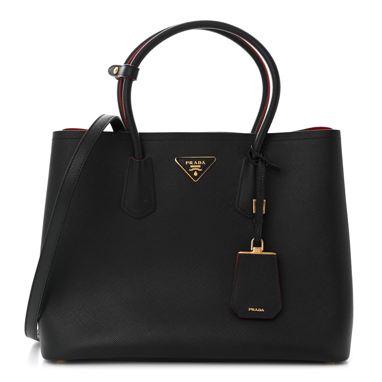 Saffiano Cuir Large Double Bag Black Fuoco